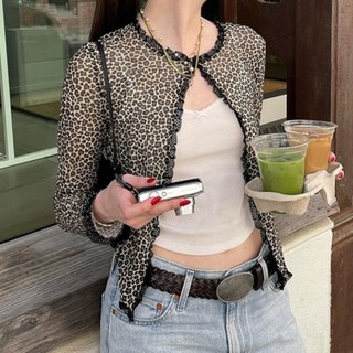 I'M MONG 女款 Raharin 豹紋單釦長袖開襟衫