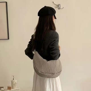 Créant 輕量百褶環保袋 單肩帶半月圓形斜背包 5320, 5320 灰色