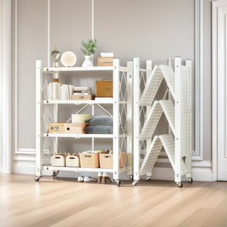 icozy 好折疊多功能移動式鐵架, 白色, 4層