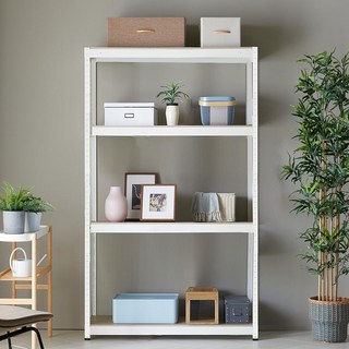 Joinmade 鐵製免螺絲組裝式角鋼置物架, 4層, 白色