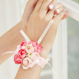RONA PARTY 新娘派對人造芍藥花手環, 粉紅色, 2個