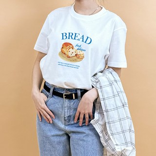 HumbleStudio 女款透氣麵包印花圓領17支棉長版短袖T恤 KK_83_085