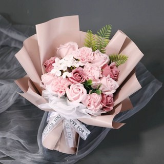 韓系手捧永生花束 + 燈串 + 提袋 + 賀卡, 韓系粉