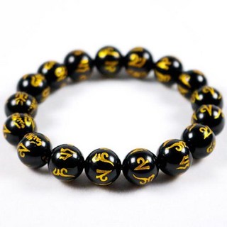 六字真言刻印黑曜石手鍊 12mm