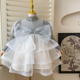 Miso Papa 女童Milky Bam蝴蝶結紗質上衣 + 連身裙套裝