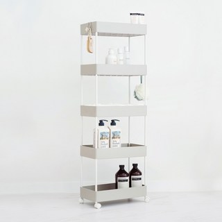 가쯔 이동식 트롤리 틈새 수납장, 그레이, 5단