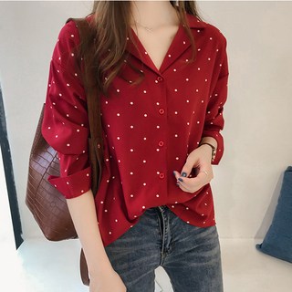 DMELD 女款圓點長袖襯衫上衣