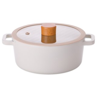 Kitchenwell Tori系列 電磁爐適用陶瓷塗層壓鑄雙柄鍋, 20cm, 米色, 1個