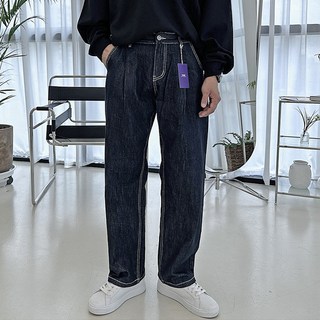 남성용 뮤브 논페이드 원턱 와이드 데님 팬츠