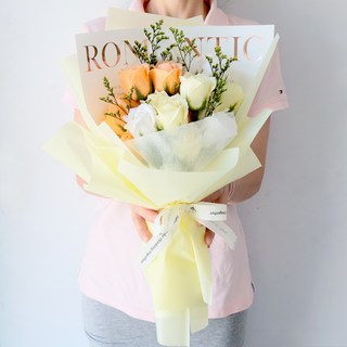 MORIANN 浪漫不凋香皂花 玫瑰20朵花束, 浪漫橙黃色