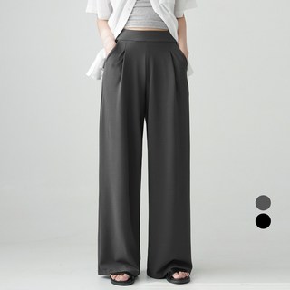 Cotton Closet 女款 短版/長版 大尺碼 壓褶 寬版 彈性 鬆緊帶 西裝褲