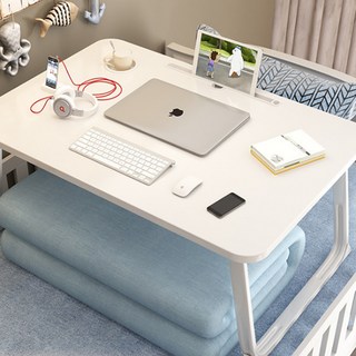 多功能折疊床上桌 附杯架 M, 木紋白