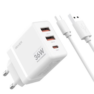 아이리버 36W 3포트 멀티 충전기 USB-A/A/C, 1개, 화이트
