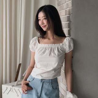 女款迷你泡泡縮褶上衣