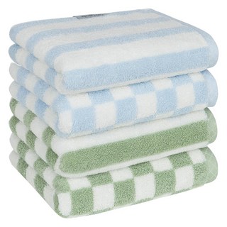 Guy Laroche 頂級先染線條毛巾 200g 40支精梳棉 混合款 4入, 條紋藍+條紋綠+格紋藍+格紋綠, 1組