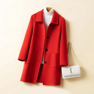 Goodif 女款純色翻領單排扣大衣