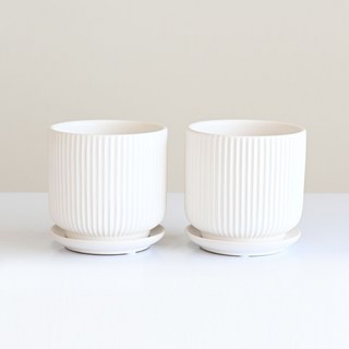Garden in the City 現代粉彩條紋陶瓷花盆 2入, 2個, 白色