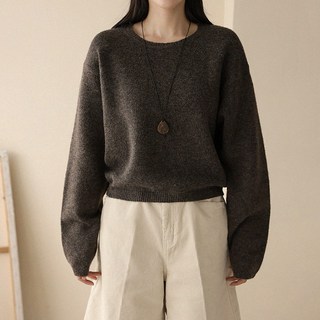 andstyle 女性用溫暖柔軟第12彈羊毛混紡微短版圓領針織衫 265011