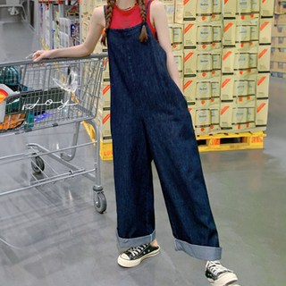 MEICHEL 女款後背蝴蝶結寬版休閒丹寧吊帶褲 11035