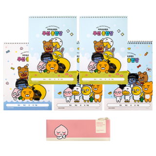 Kakao Friends Modern st迷你扁平筆袋+無線綜合5p套裝, 屁桃(鉛筆盒), 1套