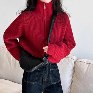Raratina 女款芙洛絲高領半拉鍊短版毛衣