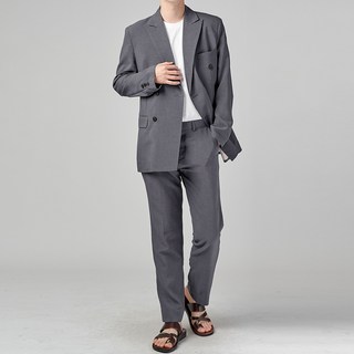 HIHOO 男士亞麻日常休閒翻蓋口袋雙排扣西裝套裝 HU3002