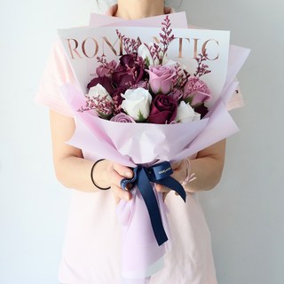 MORIANN 浪漫不凋香皂花 玫瑰20朵花束, 浪漫紫色