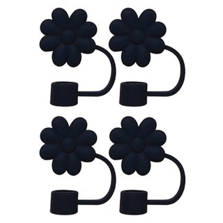 Linesmith 矽膠 Stanley 保溫杯相容 花朵吸管防塵蓋, 4個, 黑色