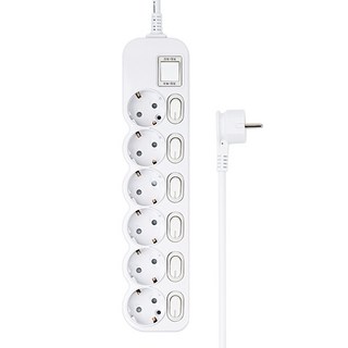 에코파워탭 슬림 개별 과부하차단 스위치 납작멀티탭 6구, 화이트, 1개, 3m