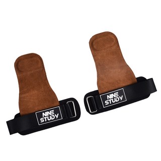 NINE STUDY 防滑重訓拉力帶 皮革PRO款 硬拉, 咖啡色, 2個