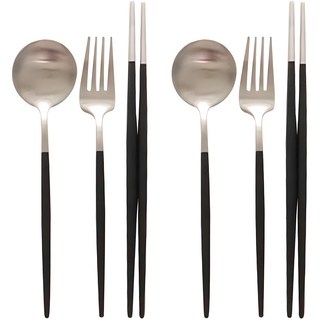 梅納爾斯黛拉餐具雙人組, 1組, 銀色 黑色, 湯匙 2支+筷子 2雙+叉子 2支