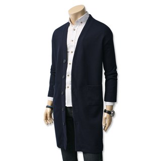 BLUEFORCE 男士翻領半寬鬆素色休閒長版針織外套