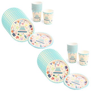 partyhae 生日派對盤 18公分 20入 + 派對杯 20入 套組 (生日圖案款), 1組, 1組