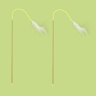 고양이 둥둥펫 흰꼬리 낚시대 장난감, 옐로우, 2개