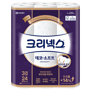 Kleenex Deco & Soft 天然紙漿高級捲筒衛生紙 3層, 28m, 24捲, 1袋