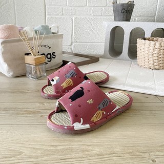 TAIWAN SLIPPER 台灣犀利趴 小日常 真草蓆室內拖鞋 貓咪晨會 紅色 台灣製, M(26cm), 1雙