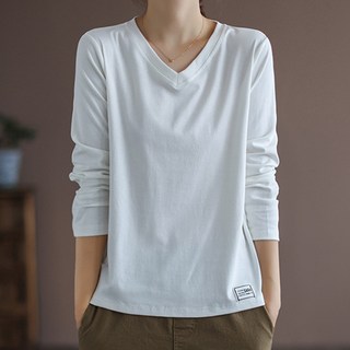 Goodif 女性簡約基本款V領長袖T恤