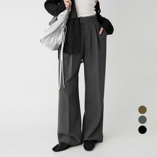 코튼클로젯 여성용 빅사이즈 하이웨스트 핀턱 스판 와이드 슬랙스