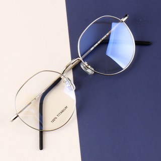 BEIMA 多邊形 Beta鈦金屬 矽膠鼻墊 眼鏡框 201ALL + 抗藍光鏡片組