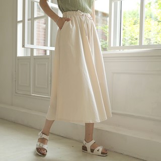 BBAEBBAE 女款抽繩全鬆緊腰帶七分寬版褲裙