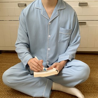 2'nd Pink 男士Good Night長袖翻領睡衣上下套裝 #988-1