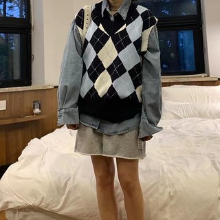 MEICHEL 菱格紋圖案休閒針織背心 11124