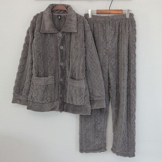 GLAM GONGGAM 女款Pretzel圖案刷毛長袖睡衣上下組