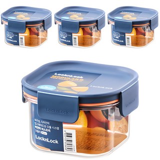 樂扣樂扣 Bisfree Modular Plus 方形密封保鮮盒 海軍藍 4入組, 260ml正方形保鮮盒, 4個