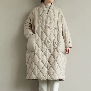 The Syrup 女款寬鬆版絎縫口袋長版羽絨外套 B