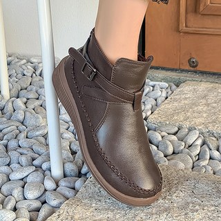 J SHOE 釦帶裝飾牛皮短靴