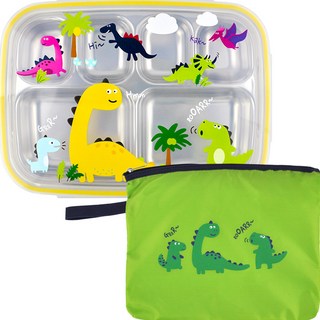 酷恐龍餐盤便當盒組, 1組, 盤子+蓋子+袋子, 混合顏色
