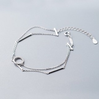 hermosa j 女性方晶鋯石圓形雙層925純銀手鍊 W046 + 3cm延長鍊