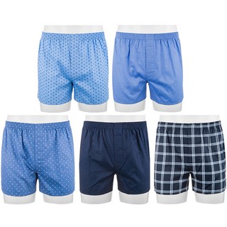 BASE ALPHA ESSENTIALS 男款40支精梳棉寬鬆四角褲, M, 深藍印花 + 深藍格紋 + 藍色點點 + 藍色印花 + 淺藍菱格