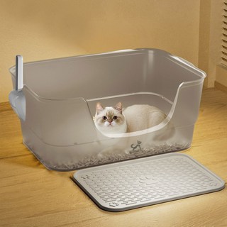 DING DONG PET 貓用大容量半透明果凍貓砂踏板貓砂盆, 1個, 灰色